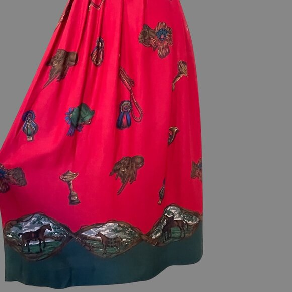 Vintage NWT Susan Bristol Equestrian Horse Print Pockets Red Maxi Skirt Size 4 - Picture 6 of 12